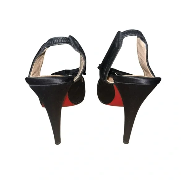Christian Louboutin Black Satin 100 Nooka Heels Size 37 1/2 US Size 7.5 - Picture 3 of 11